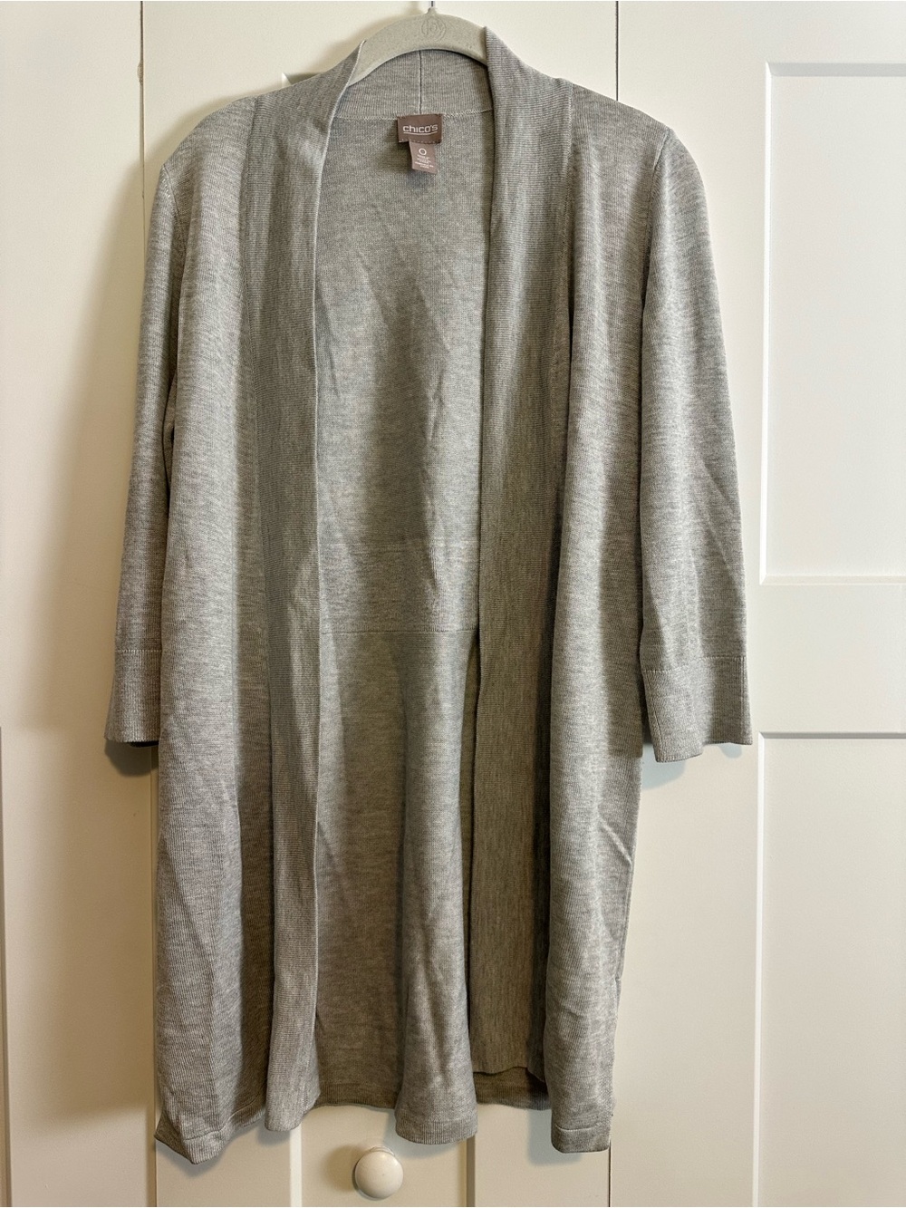 Chico's Light Gray 3/4 Sleeve Open-Front Draped Cardigan